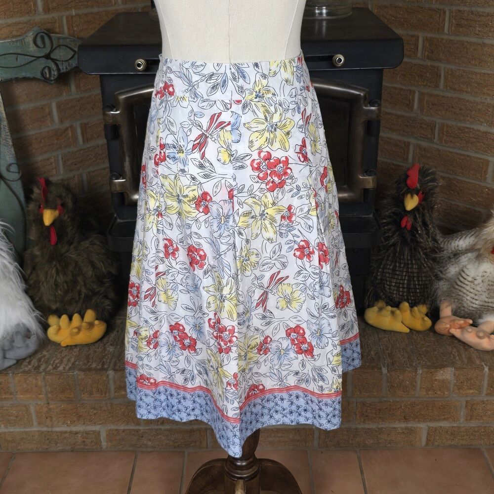 Talbots Petites Swiss Cotton Pleated Skirt Women's 8 Floral Print Dragonflies - Picture 3 of 6